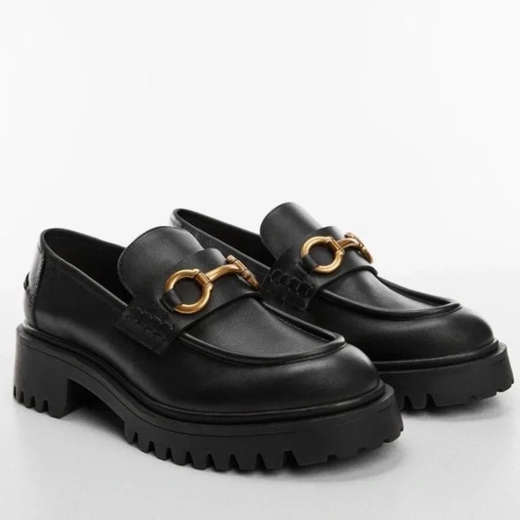Mango Leather Chunky Lug Sole Loafers in Black - 8 - Picture 2 of 7
